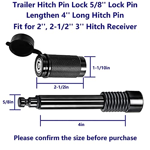 Hitch Receiver Pin Lock, Trailer Hitch Lock 5/8 Inch Dia, 4 Inch Trailer Hitch Pin, Fit 2", 2.5" Hitch Receiver Class III/IV (6000Lb-12000Lb) (2 Pack)
