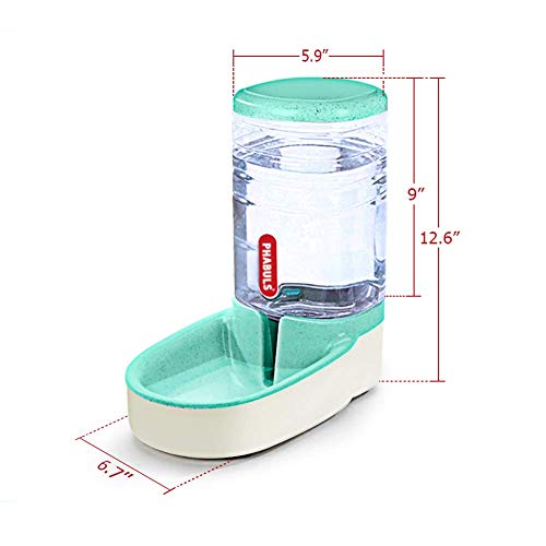 PHABULS Dog Water Dispenser 1 Gallon Pet Water Dispenser Automatic Cat Feeder Large Capacity for Small and Medium Sized Pets（Green Water）