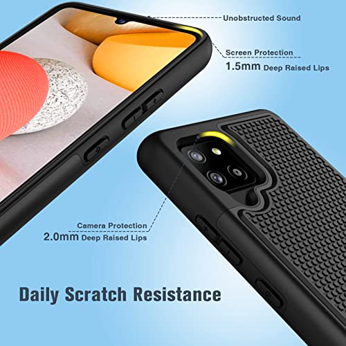 for Samsung Galaxy A42 5G Case: Dual Layer Protective Heavy Duty Cell Phone Cover Shockproof Rugged with Non Slip Textured Back - Military Protection Bumper Tough - 6.6inch (Matte Black)