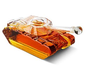 tank whiskey decanter by the wine savant - army gifts for men - glass tank gift - bourbon and scotch decanter - military veteran gifts - 1000ml