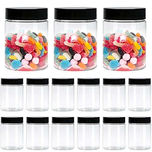 Accguan 15Pack 4oz Plastic Jar Storage Container with Black Lids Airtight Clear Wide-mouth Slime Storage Jars for Cosmetic Cream Light Clay