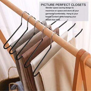 PJJXMY Pants Slack Trousers Hangers - 10 Pack, Space Saving Slim Strong and Durable Anti-Rust Chrome Metal Hangers, Open Ended Design for Easy-Slide Pant, Jeans, Skirt, Slacks Etc (Black Heavy Duty)