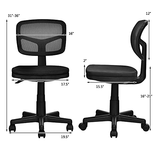 POWERSTONE Armless Home Office Chair Ergonomic Mesh Desk Chair Mid Back Swivel Computer Chair Adjustable Task Chair with Lumbar Support for Kids Teens Adults