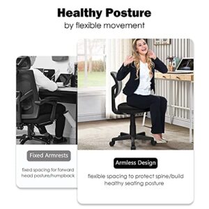 POWERSTONE Armless Home Office Chair Ergonomic Mesh Desk Chair Mid Back Swivel Computer Chair Adjustable Task Chair with Lumbar Support for Kids Teens Adults