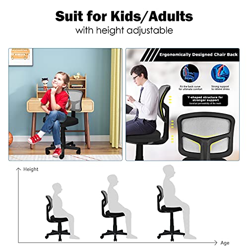 POWERSTONE Armless Home Office Chair Ergonomic Mesh Desk Chair Mid Back Swivel Computer Chair Adjustable Task Chair with Lumbar Support for Kids Teens Adults