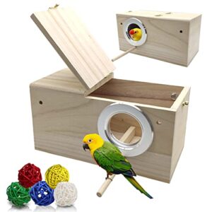 hamiledyi parakeet nesting box wood parrot nest breeding box kit natural bird house for cage budgie breeder box for small medium lovebirds conure finch cockatiel (5.12"×5.12"×9.84")