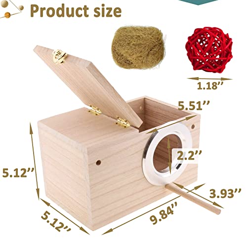 Hamiledyi Parakeet Nesting Box Wood Parrot Nest Breeding Box Kit Natural Bird House for Cage Budgie Breeder Box for Small Medium Lovebirds Conure Finch Cockatiel (5.12"×5.12"×9.84")