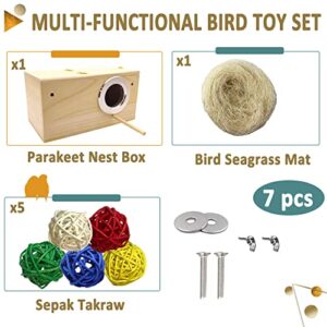 Hamiledyi Parakeet Nesting Box Wood Parrot Nest Breeding Box Kit Natural Bird House for Cage Budgie Breeder Box for Small Medium Lovebirds Conure Finch Cockatiel (5.12"×5.12"×9.84")