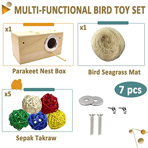 Hamiledyi Parakeet Nesting Box Wood Parrot Nest Breeding Box Kit Natural Bird House for Cage Budgie Breeder Box for Small Medium Lovebirds Conure Finch Cockatiel (5.12"×5.12"×9.84")