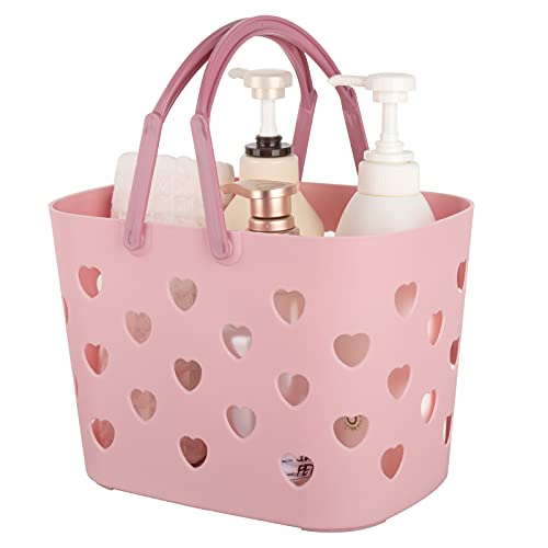 Anyoifax Portable Shower Caddy Tote Plastic Storage Basket with Handle Box Organizer Bin for Bathroom, Pantry, Kitchen, College Dorm, Garage - Pink