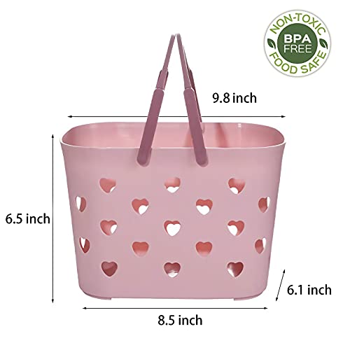 Anyoifax Portable Shower Caddy Tote Plastic Storage Basket with Handle Box Organizer Bin for Bathroom, Pantry, Kitchen, College Dorm, Garage - Pink