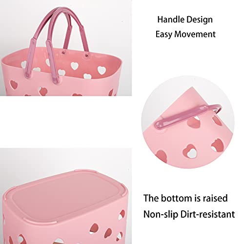 Anyoifax Portable Shower Caddy Tote Plastic Storage Basket with Handle Box Organizer Bin for Bathroom, Pantry, Kitchen, College Dorm, Garage - Pink