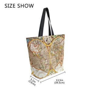 AUUXVA Canvas Tote Bags Reusable Ancient World Map Large Canvas Handbag Purse Shoulder Shopping Bag for Women Grocery Bag with Zipper Pouch