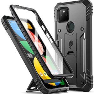 Poetic Revolution Series Case for Google Pixel 5A 5G, Full-Body Rugged Dual-Layer Shockproof Protective Cover with Kickstand and Built-in Screen Protector, Black