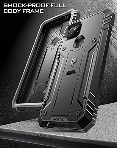 Poetic Revolution Series Case for Google Pixel 5A 5G, Full-Body Rugged Dual-Layer Shockproof Protective Cover with Kickstand and Built-in Screen Protector, Black