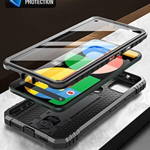 Poetic Revolution Series Case for Google Pixel 5A 5G, Full-Body Rugged Dual-Layer Shockproof Protective Cover with Kickstand and Built-in Screen Protector, Black