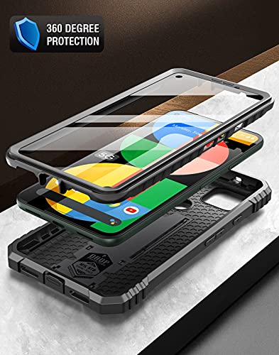 Poetic Revolution Series Case for Google Pixel 5A 5G, Full-Body Rugged Dual-Layer Shockproof Protective Cover with Kickstand and Built-in Screen Protector, Black
