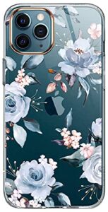 luolnh iphone 11 pro max case,iphone 11 pro max cute case with flowers,for girly women,shockproof clear floral pattern hard back cover for iphone 11 pro max 6.5 inch 2019 -blue