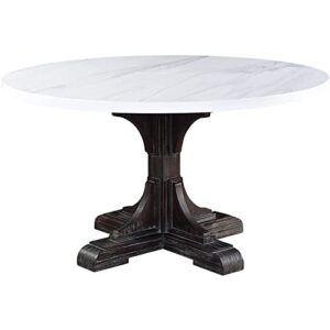 acme furniture rectangular marble top dining table, white/weathered espresso