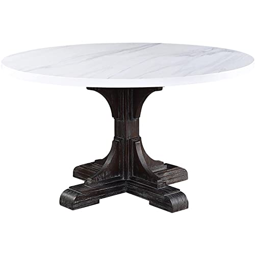 Acme Furniture Rectangular Marble Top Dining Table, White/Weathered Espresso