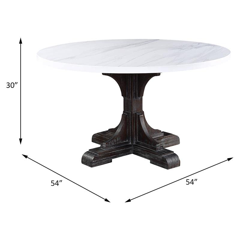 Acme Furniture Rectangular Marble Top Dining Table, White/Weathered Espresso