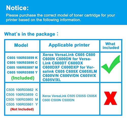 LCL Remanufactured Toner Cartridge Replacement for Xerox VersaLink C605 C600 C600N C600DN 106R03899 106R03896 106R03897 106R03898 (4-Pack Black, Cyan, Magenta, Yellow)