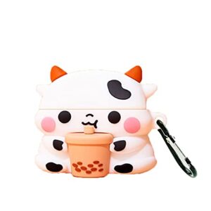 peekdook for air pod pro case soft silicone cute cartoon boba cow set fashion food protective skin accessory keychain girl teens air pod pro compatible box (pro/3 boba milk cow)