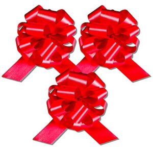 instabows 3 pack red pull bows for gift wrapping & baskets 8 inch perfect large gift bow for christmas presents birthday present pull string bow