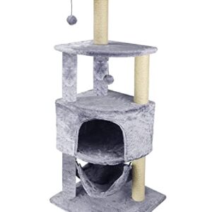 HUITREE Cat Tree with Scratching Post and Hanging Bed,Grey