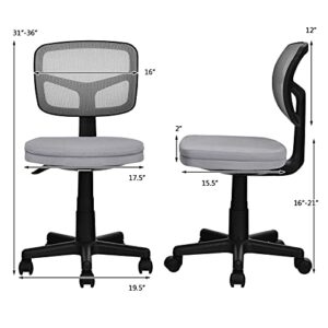 POWERSTONE Armless Home Office Chair Ergonomic Mesh Desk Chair Mid Back Swivel Computer Chair Adjustable Task Chair with Lumbar Support for Kids