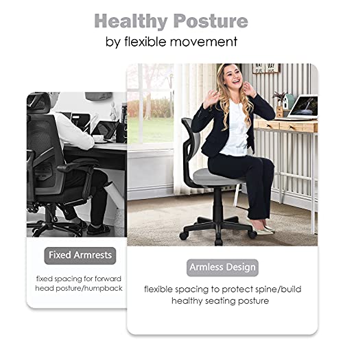 POWERSTONE Armless Home Office Chair Ergonomic Mesh Desk Chair Mid Back Swivel Computer Chair Adjustable Task Chair with Lumbar Support for Kids
