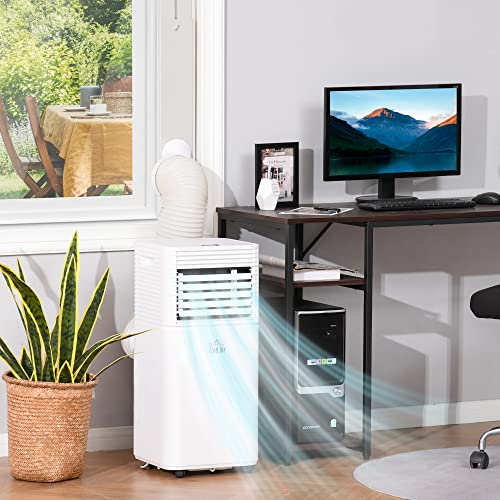 HOMCOM 7000 BTU Mobile Portable Air Conditioner for Cooling, Dehumidifier, and Ventilating with Remote Control, for Home Office, White