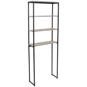 sunnydaze 4-tier over the toilet storage shelf - industrial style with freestanding open shelves with veneer finish and black iron frame - etagere bathroom space-saver organizer - oak gray - 69-inch