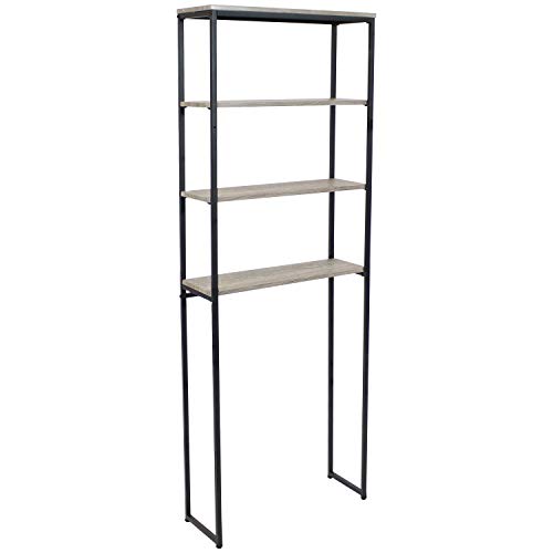 Sunnydaze 4-Tier Over The Toilet Storage Shelf - Industrial Style with Freestanding Open Shelves with Veneer Finish and Black Iron Frame - Etagere Bathroom Space-Saver Organizer - Oak Gray - 69-Inch