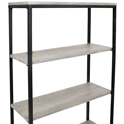 Sunnydaze 4-Tier Over The Toilet Storage Shelf - Industrial Style with Freestanding Open Shelves with Veneer Finish and Black Iron Frame - Etagere Bathroom Space-Saver Organizer - Oak Gray - 69-Inch