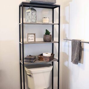 Sunnydaze 4-Tier Over The Toilet Storage Shelf - Industrial Style with Freestanding Open Shelves with Veneer Finish and Black Iron Frame - Etagere Bathroom Space-Saver Organizer - Oak Gray - 69-Inch