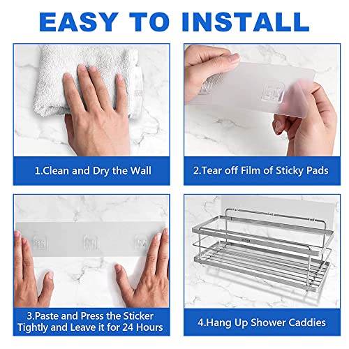 XLQADV Replacement 6 Pcs Adhesive Hooks Sticker for Shower Caddy Basket Shelf SUS304 Stainless Steel (Transparent, S)