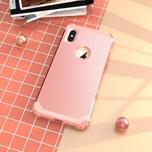 IDweel iPhone Xs Max Case with Tempered Glass Screen Protector, 3 in 1 Shock Absorption Heavy Duty Protection Hard PC Cover Soft Silicone Bumper Full Body Durable Case, Rose Gold