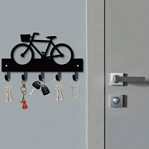 CREATCABIN Metal Key Holder Black Key Hooks Wall Mount Hanger Decor Hanging Organizer Rock Decorative with 5 Hooks Bicycle Pattern for Front Door Entryway Cabinet Towel 10.6 x 6.3 x 1.5 inches