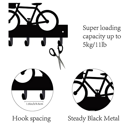 CREATCABIN Metal Key Holder Black Key Hooks Wall Mount Hanger Decor Hanging Organizer Rock Decorative with 5 Hooks Bicycle Pattern for Front Door Entryway Cabinet Towel 10.6 x 6.3 x 1.5 inches