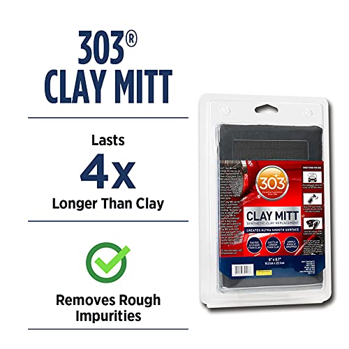 303 Products Clay Mitt - Synthetic Clay Replacement - Creates Ultra Smooth Surface - Faster and Easier Than Clay - Long Lasting, 1 Count (39013), Gray, Black