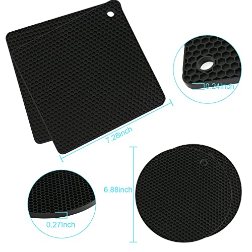 4PCS Silicone Trivet Mats, Hot Pads for Kitchen, Silicone Trivet, Black Silicone Trivet Mats, Silicone Pot Holders, Silicone Mats for Kitchen Counter, Hot Dishes, Tables, Hot Pats and Pans