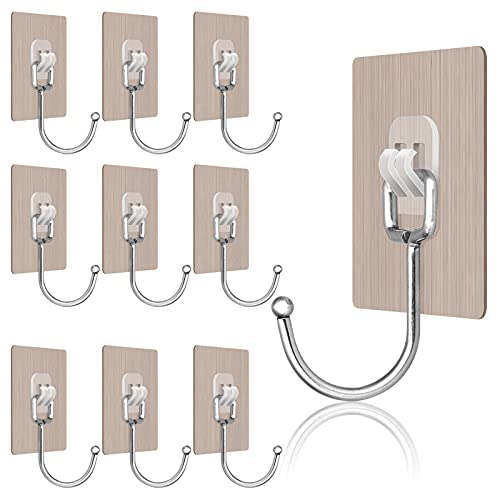 YCYBAB2J Large Adhesive Hooks, Wall Hooks for Hanging Self Adhesive Hooks Heavy Duty 30LB Max Capacity, Stainless Steel Towel Door and Coat Hooks Hanging for Kitchen, Bathroom, Home,10 Pack