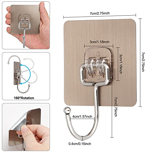 YCYBAB2J Large Adhesive Hooks, Wall Hooks for Hanging Self Adhesive Hooks Heavy Duty 30LB Max Capacity, Stainless Steel Towel Door and Coat Hooks Hanging for Kitchen, Bathroom, Home,10 Pack