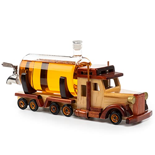 Truck Wine & Whiskey Decanter for Wine Bourbon Scotch or Whiskey Fathers Trucker Gift 1000ml 18"L by The Wine Savant - Trucker Gifts, Truck Driver Gifts, Truck Figurine for Home Bar