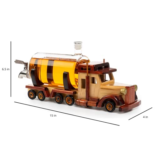 Truck Wine & Whiskey Decanter for Wine Bourbon Scotch or Whiskey Fathers Trucker Gift 1000ml 18"L by The Wine Savant - Trucker Gifts, Truck Driver Gifts, Truck Figurine for Home Bar