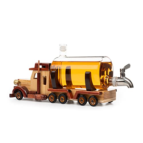 Truck Wine & Whiskey Decanter for Wine Bourbon Scotch or Whiskey Fathers Trucker Gift 1000ml 18"L by The Wine Savant - Trucker Gifts, Truck Driver Gifts, Truck Figurine for Home Bar