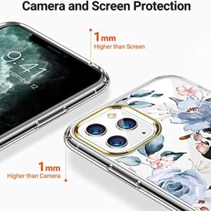 luolnh iPhone 11 Pro Case,iPhone 11 Pro Cute Case with Flowers,for Girly Women,Shockproof Clear Floral Pattern Hard Back Cover for iPhone 11 Pro 5.8 inch 2019 -Blue