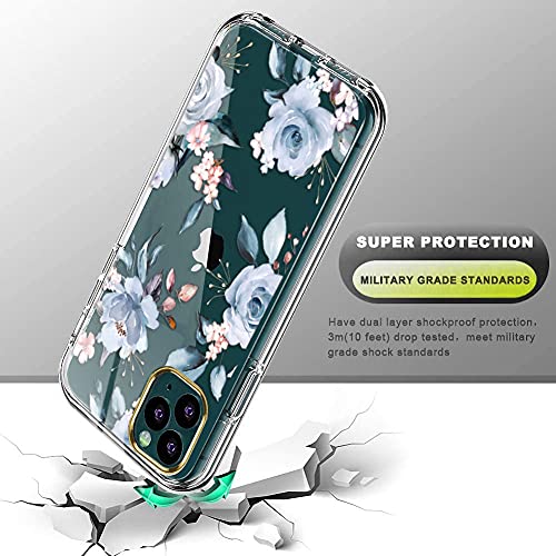 luolnh iPhone 11 Pro Case,iPhone 11 Pro Cute Case with Flowers,for Girly Women,Shockproof Clear Floral Pattern Hard Back Cover for iPhone 11 Pro 5.8 inch 2019 -Blue