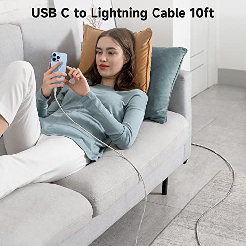 USB C to Lightning Cable 10ft, Deegotech [MFi Certified] iPhone Fast Charger Cable, Long Nylon Braided USB-C Lightning Cable Compatible with iPhone 14/14 Promax/13/13Promax/12/11/X/iPad 2021/Airpods